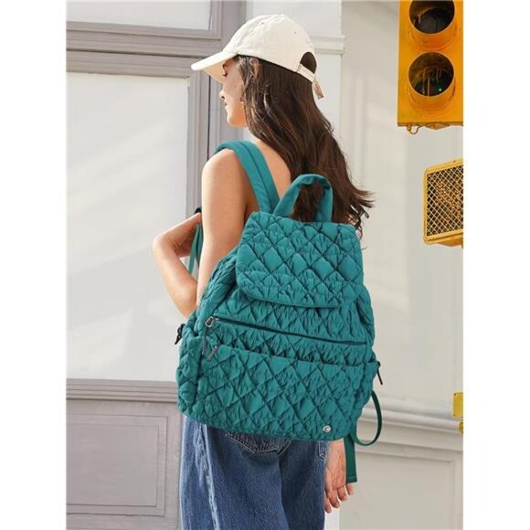Puffy Quilted Backpack for Women, Teal blue - Picture 7 of 7